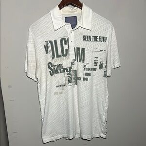 Volcom White and Green Polo Shirt with Graphic Design